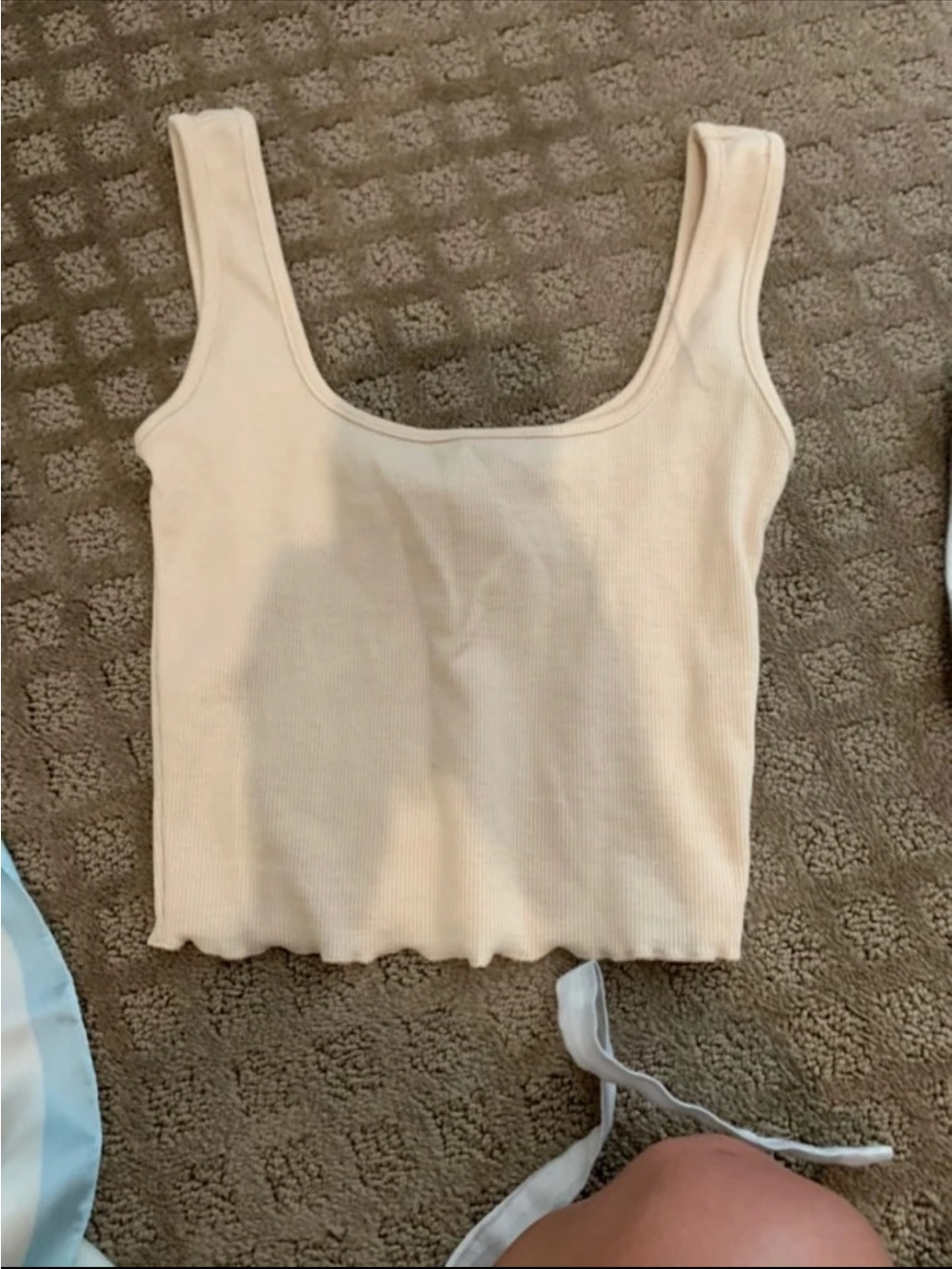 Women’s Cream Ribbed Square-Neck Tank Top